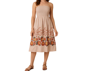 Lapis Blush Pink Embroidered Floral Sleeveless Dress One Size Medium